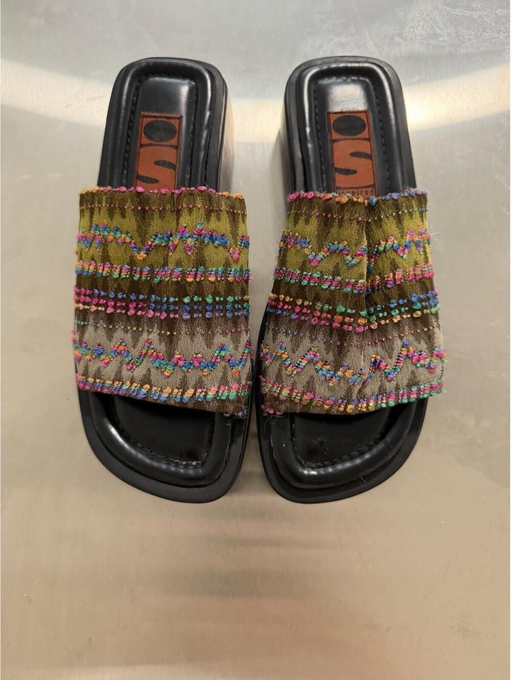 Inspired Soles by Arteffects Multicolor Embroidered Slide Sandals Women 7